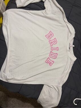 White 'BRIDE' Pullover Sweatshirt - Pink Lettering